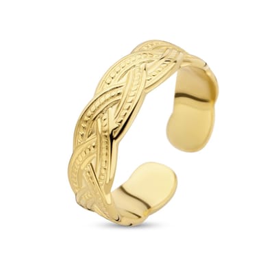 CO88 Collection Stalen Gevlochten Ring - Dames Ring - Maat 50 -Goudkleurig - 8CR-10048-50