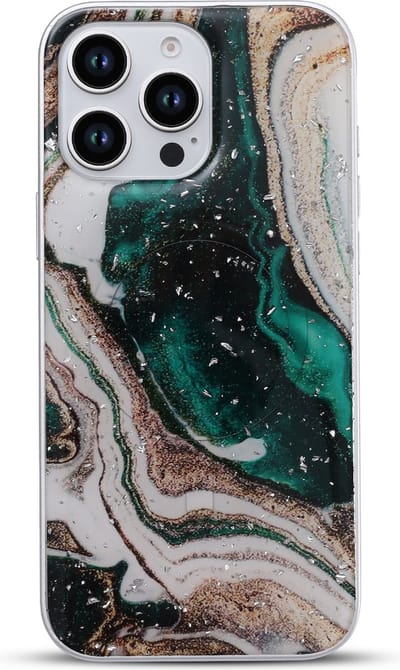 Casemania Hoesje Geschikt voor Apple iPhone 16 Pro - Groen - Marmer Back Cover met Camera Bescherming - Geschikt voor MagSafe