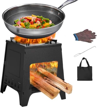 Houtkachel Outdoor - Wandelkooktoestel Camping - Buiten Koken - Afneembare Brander - 32 x 25.5 x 8 cm - Zwart
