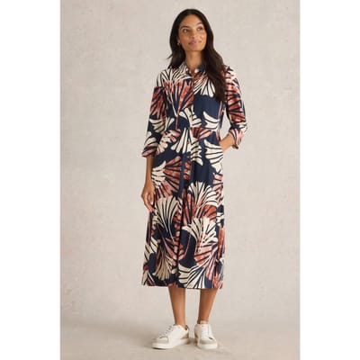 White Stuff Rua Jersey Shirt Dress Navy Multi Maat: 6 REGULAR | Blousejurken Outlet | Dames | Blauw