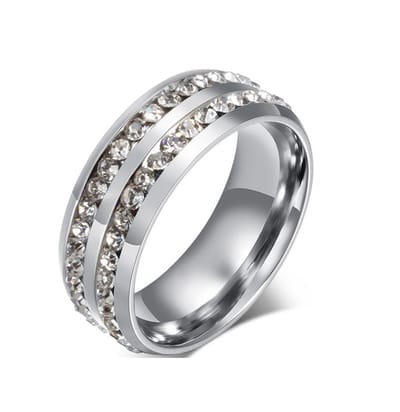 Schitterende Zilver Plated Ring Dubbele Rand Zirkonia|Ring met Steentjes| 16.50 mm.(maat 52) Jonline