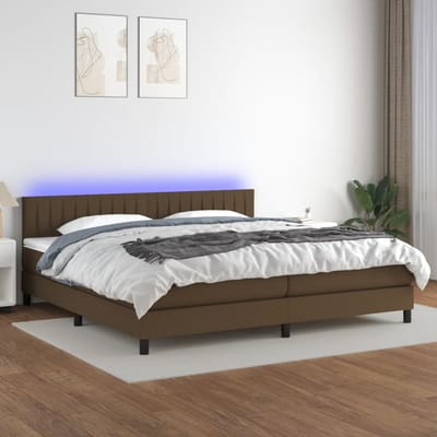 vidaXL - Boxspring - met - matras - en - LED - stof - donkerbruin - 200x200 - cm