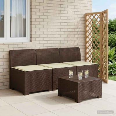 vidaXL - 3-Zits - Tu - bank - met - Kussens - Rattan - Look - 3-zits - PP - Bruin