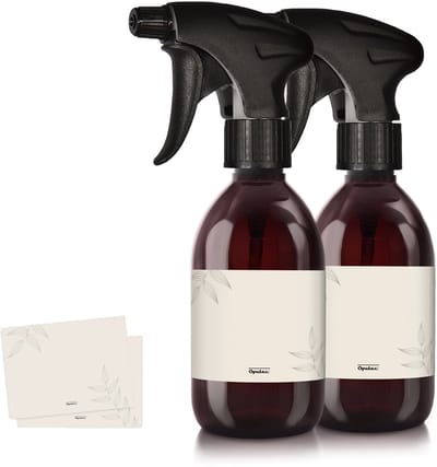 Oputec 2x 300ml sprayflessen – bruin – lege sprayflessen met ergonomische sproeikop + etiketten