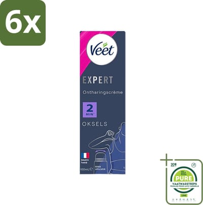 Veet Expert - Ontharingscrème met applicator - Oksels - Alle huidtypes - 100ml - Voordeelverpakking - 6 stuks - Ontharingscrème - Veet