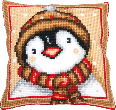 Vervaco - Kruissteekkussen kit - Kerst - Pinguin - PN-0203343 - Borduren - Borduurpakket - Borduurpakket volwassenen - Borduurpakket kind
