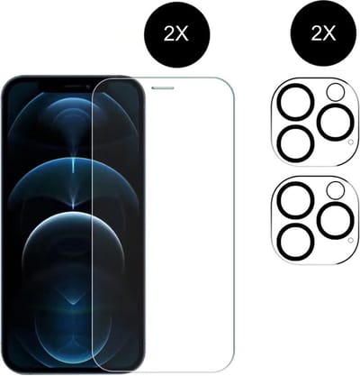 TG Techgrip - 2 Stuks Screenprotector en 2 Stuks Camera Screenprotector Geschikt voor iPhone 12 Pro - Tempered Glass Screen protector Camera Glas Protector Bescherming Set Geschikt voor iPhone 12Pro