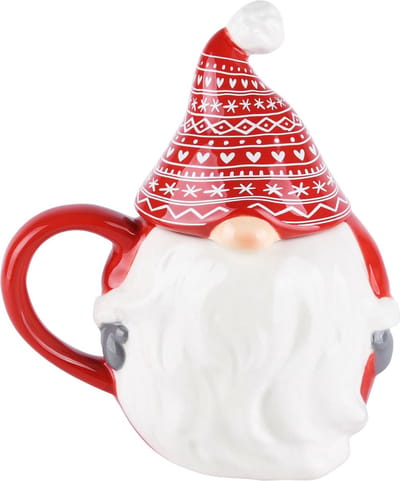 Dekoratief | Mok m/deksel santa, rood/wit, keramiek, 14x10x16cm | A225678