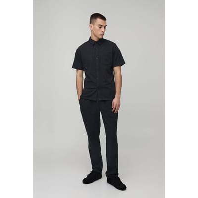 Slim Fit Short Sleeve Shirt and Tapered Trouser Set | Charcoal | Size XS