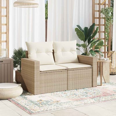 vidaXL - Tuinbank - 2-zits - met - kussens - poly - rattan - beige