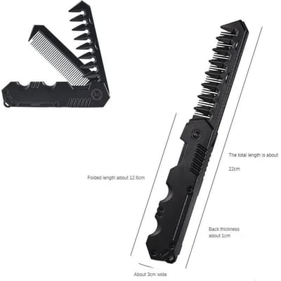 Peignes de poche pliables en plastique, multifonctions, portables, pour barbier, pour hommes, peignes à huile, peignes à barbe, peignes à dents larges noir
