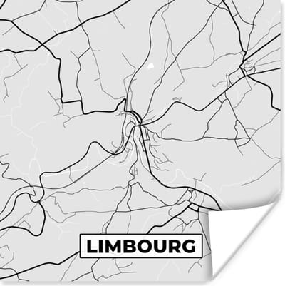 Poster Kaart – Plattegrond – Stadskaart – Limbourg – België – Zwart Wit - 100x100 cm XXL