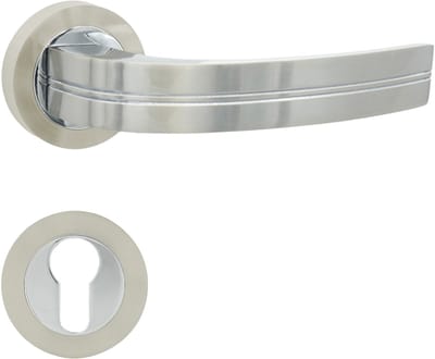Domino® Deurkrukgarnituur DEKAN-R M6/M9 - Chroom/Nikkel - PZ-Profielcilinderset met Ronde Rozette - Deurbeslag van aluminium - Deurklink voor kamerdeur, kantoordeur, kelderdeur en binnendeur