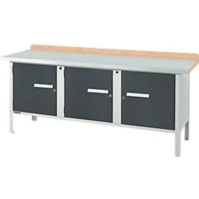 Box-type werkbank Schäfer Shop Select PW 200-3, beuken multiplex blad, met stalen afdekking, tot 750 kg, B 2000 x D 700 x H 840 mm, antraciet