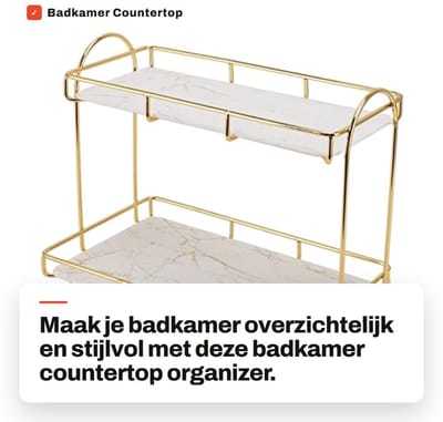 Dailygoods- Badkamer Organizer - Stevig en Duurzaam - 2 Laags Opbergrek - Gouden Coating - Makkelijk Schoon te Maken - Inclusief Niet-Markerende Tape