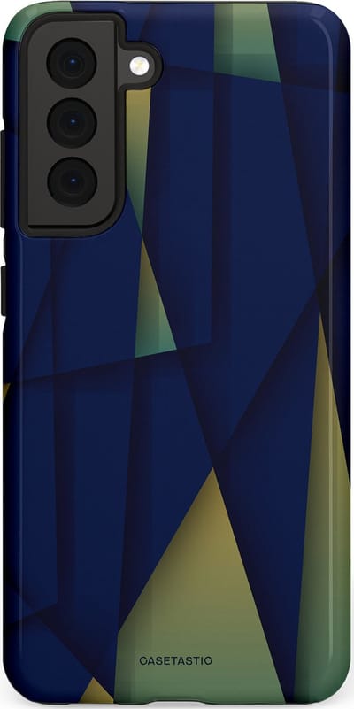 Casetastic Hoesje Geschikt voor Samsung S21 FE - Stijlvolle Beschermende Duo-layer Case - Blauwgroene Driehoeken