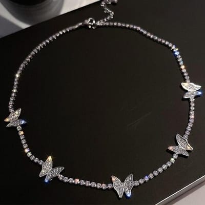 Exquise 925 Sterling Zilver Flash Diamant Vlinder Ketting Gloeiende Ketting Dames Gepersonaliseerde Sieraden Bruiloft Accessoires 45cm black