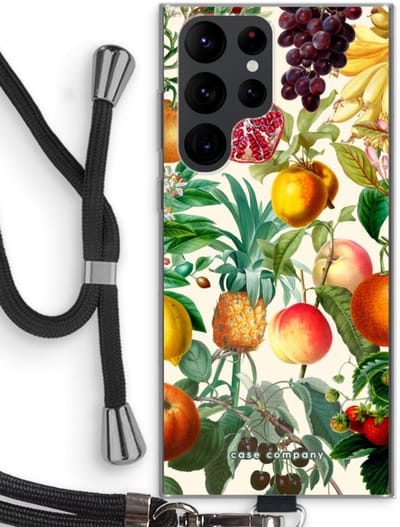 Case Company® - Hoesje met koord geschikt voor Samsung Galaxy S22 Ultra hoesje met Koord - Classic Flora - Telefoonhoesje met Zwart Koord - Bescherming aan alle Kanten en Over de Schermrand