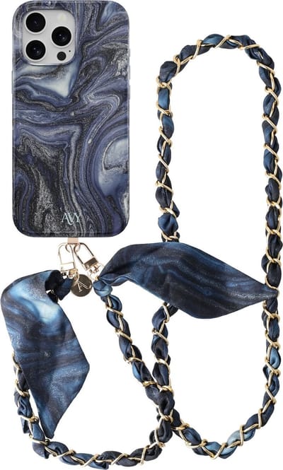 AVY Hoesje Met Telefoonkoord | Geschikt voor Apple iPhone 13 Pro | Compatibel met MagSafe & Qi2 | Hard Shell Back Cover | Stijlvol Bijpassend Koord Crossbody (120CM) | Obscura Blue