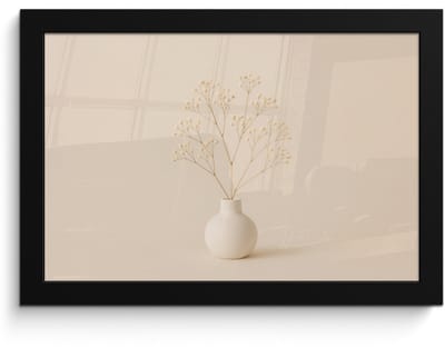 Poster in lijst - Fotolijst 30x20 cm - Posters - Vaas - Takken - Bloemetjes - Wit - Posterlijst zwart - Decoratie - Wanddecoratie woonkamer - Muurdecoratie slaapkamer