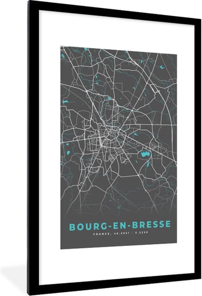 Fotolijst incl. Poster - Bourg-en-Bresse - Plattegrond - Stadskaart - Kaart - Frankrijk - 80x120 cm - Posterlijst