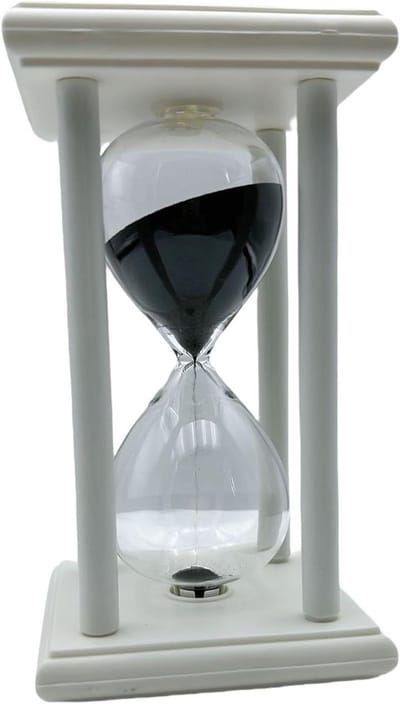 Zandloper Timer - Zandklok Decoratie - Tijd Meten - Houten Frame - 30.5 x 7.6 cm - Wit-zwart