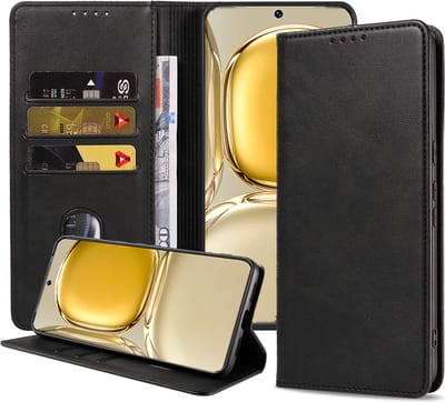 Smartphonica Telefoonhoesje geschikt voor Huawei P50 kunstleren Hoesje met Magnetische sluiting en Pasjeshouders Book Case met Klepje - Zwart geschikt voor Huawei P50