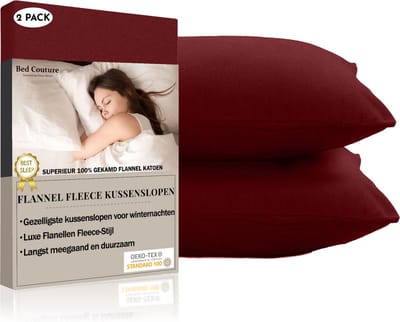 Bed Couture  Flanel Fleece Kussenslopen - 100% Katoen Extra zacht en Warm - Set van 2 - 65x65  Cm - Kastanjebruin