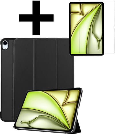 Hoes - Geschikt voor Apple iPad Air (2024/2025/2026) - 11 inch - Met Screenprotector - Trifold Bookcase - Hard Cover - Hardcover Book Case - Tablet Hoesje - Zwart