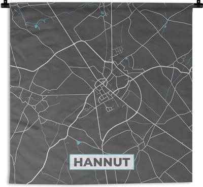 Wandkleed - Wanddoek - België – Hannut – Stadskaart – Kaart – Blauw – Plattegrond - 180x180 cm - Wandtapijt