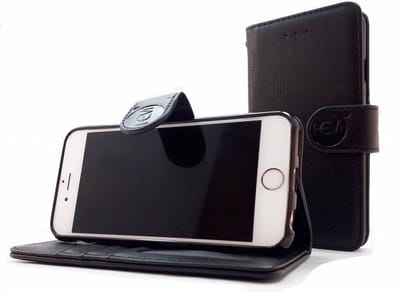 HEM Leren Hoesje Geschikt Voor Apple iPhone 7 / 8 / SE (2020 & 2022) – Antique Black Wallet Case – Lederen Bookcase Met TPU Binnenkant – 360° Beschermende Flip Cover