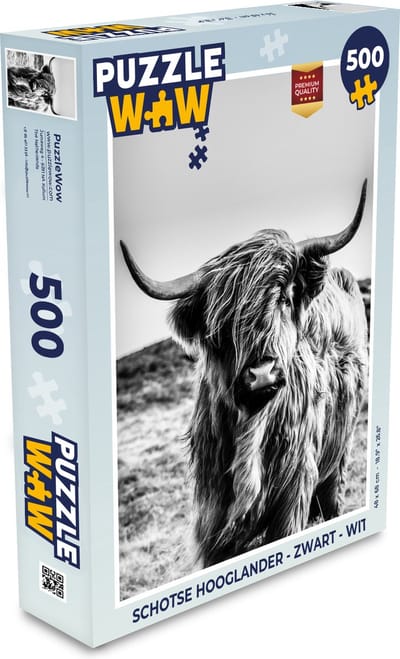 Puzzel Schotse hooglander - Zwart - Wit - Legpuzzel - Puzzel 500 stukjes