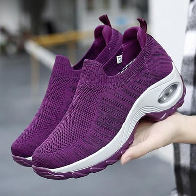 Nieuwe Dames Casual Schoenen One Pedal Lazy plus Size Luchtkussen Rocking Schoenen Nieuwe Fly Woven Mesh Casual Damesschoenen 42 paars