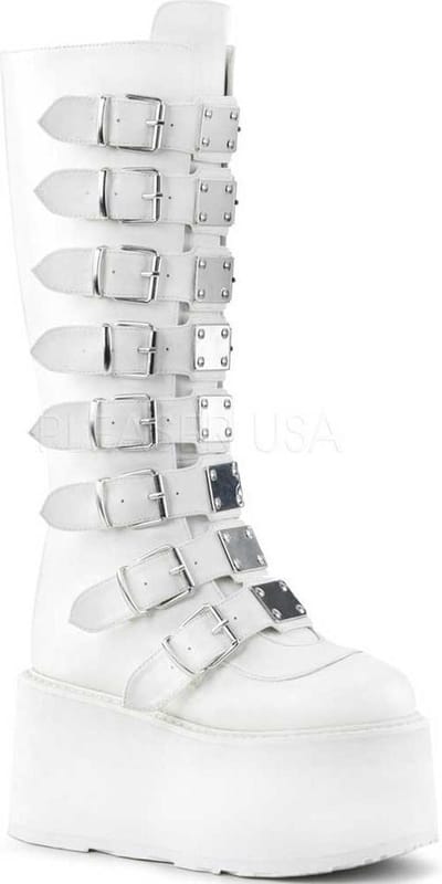 Damned-318 plateau knie hoge laars met gespen en metalen details wit - (EU 36 = US 6) - Demonia