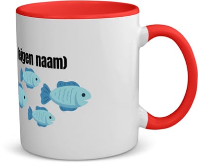Akyol - groep vissen met eigen naam koffiemok - theemok - rood - Vis - vissen liefhebbers - iemand die houdt van vissen - verjaardag - cadeau - kado - geschenk - 350 ML inhoud