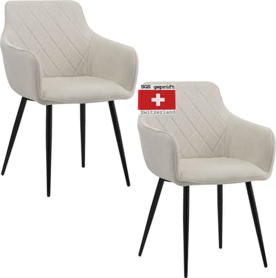 ALBATROS Eetkamerstoelen set van 2 Sila, Beige - Stijlvol Ontwerp, Bekleding van Stof, SGS-goedgekeurde Gestoffeerde Stoel - Moderne Keukenstoel, Eetkamerstoel of Eettafelstoel