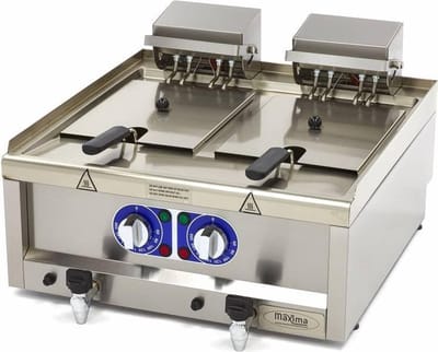 Frituurpan - 2x 10 L - 2 Manden - met Tapkraan - 400V