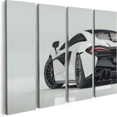 Artaza Canvas Schilderij Vierluik Witte Sportwagen Auto  - 80x60 - Foto Op Canvas - Canvas Print
