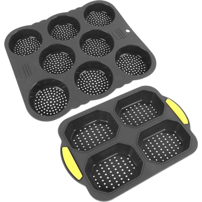 Moule à Pain Hamburger en Silicone 8 Cavités Moule à Baguette en Silicone 4 Cavités pour Cuisson au Four Micro-ondes Lave-vaisselle black