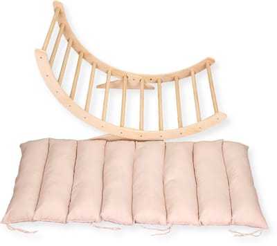 Buxibo XXL Montessori Klimboog met Kussen en Stevige Poten – Houten Klimrek — 124x65x42 cm – Naturel