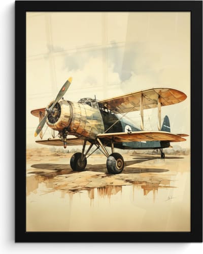 Poster in lijst - Fotolijst 30x40 cm - Posters - Vintage - Vliegtuig - Water - Beige -Voertuig - Posterlijst zwart - Decoratie - Wanddecoratie woonkamer - Muurdecoratie slaapkamer