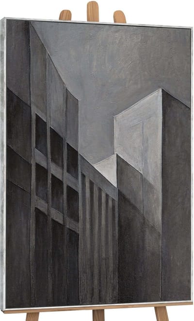 Canvas schilderij 120x80 cm handgeschilderd stedelijke contouren – YS-Art Gallery – Lijst: Antiek – Luxe wanddecoratie