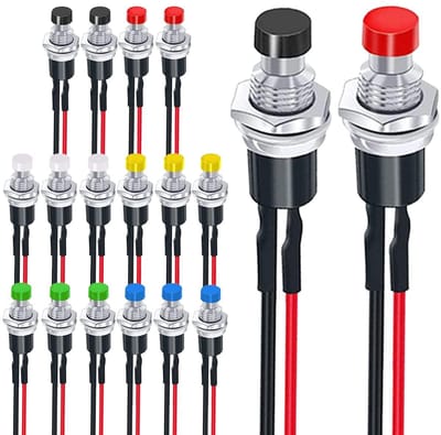 Drukknop Schakelaars - Momentane Knoppen - Apparaten Besturen - Voorgelaste Draden - 18 Stuks - 6 Kleuren