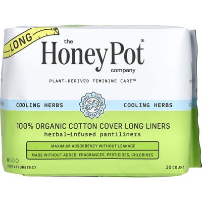 The Honey Pot Company, protège-slips longs recouverts de coton 100 % biologique, paquet de 30