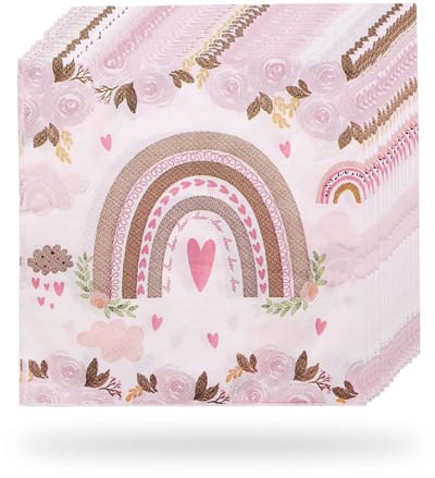 Dailygoods - Papieren Servetten - Wegwerpservetten - Tafeldecoratie - 20 Stuks - Regenboog - Bloemenservetten - Voor Kinderfeesten - 33 x 33 cm