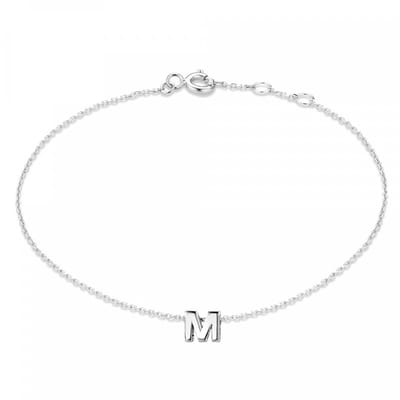 New Bling 9NB-909M Zilveren letterarmband - Letter M - lengte 16,5+1+1cm - gerhodineerd