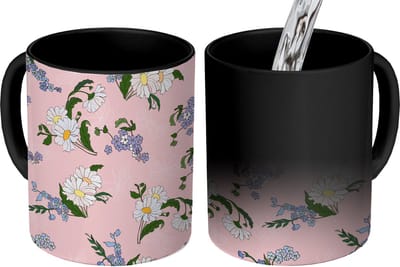 Magische Mok - Foto op Warmte Mokken - Koffiemok - Patronen - Vergeet me nietjes - Bloemen - Girl - Kids - Kinderen - Magic Mok - Beker - 350 ML - Theemok