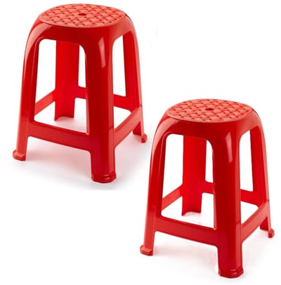 PlasticForte Zit krukjes - 2x - rood - kunststof - 37 x 37 x 46 cm - extra zitplaatsen