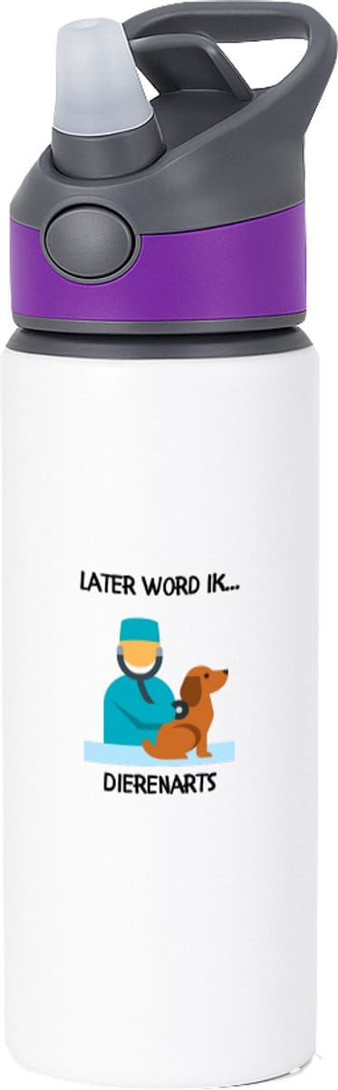 Hacebo® - Later word ik dierenarts waterfles met rietje paars - Arts - Dierenartsen - Dieren - dierenverzorger - veterinair - water fles - 650ML
