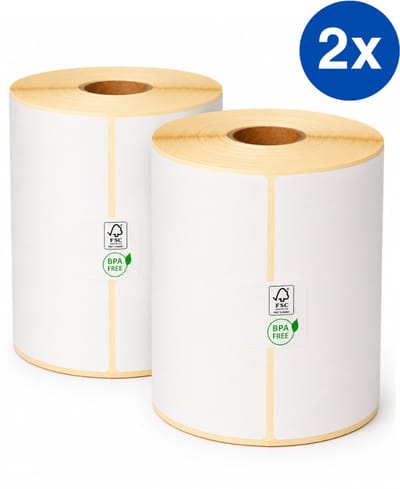 2x Verzendlabels 102 x 150 mm – Direct Thermisch – 300 Stuks per Rol – Zonder Inkt – Geschikt voor Zebra, Brother & TSC Printers